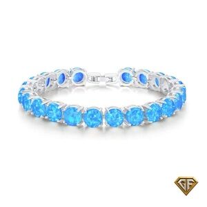Solid 925 Silver Ethiopian Blue Opal Tennis Bracelet - Perfect Birthday Gift
